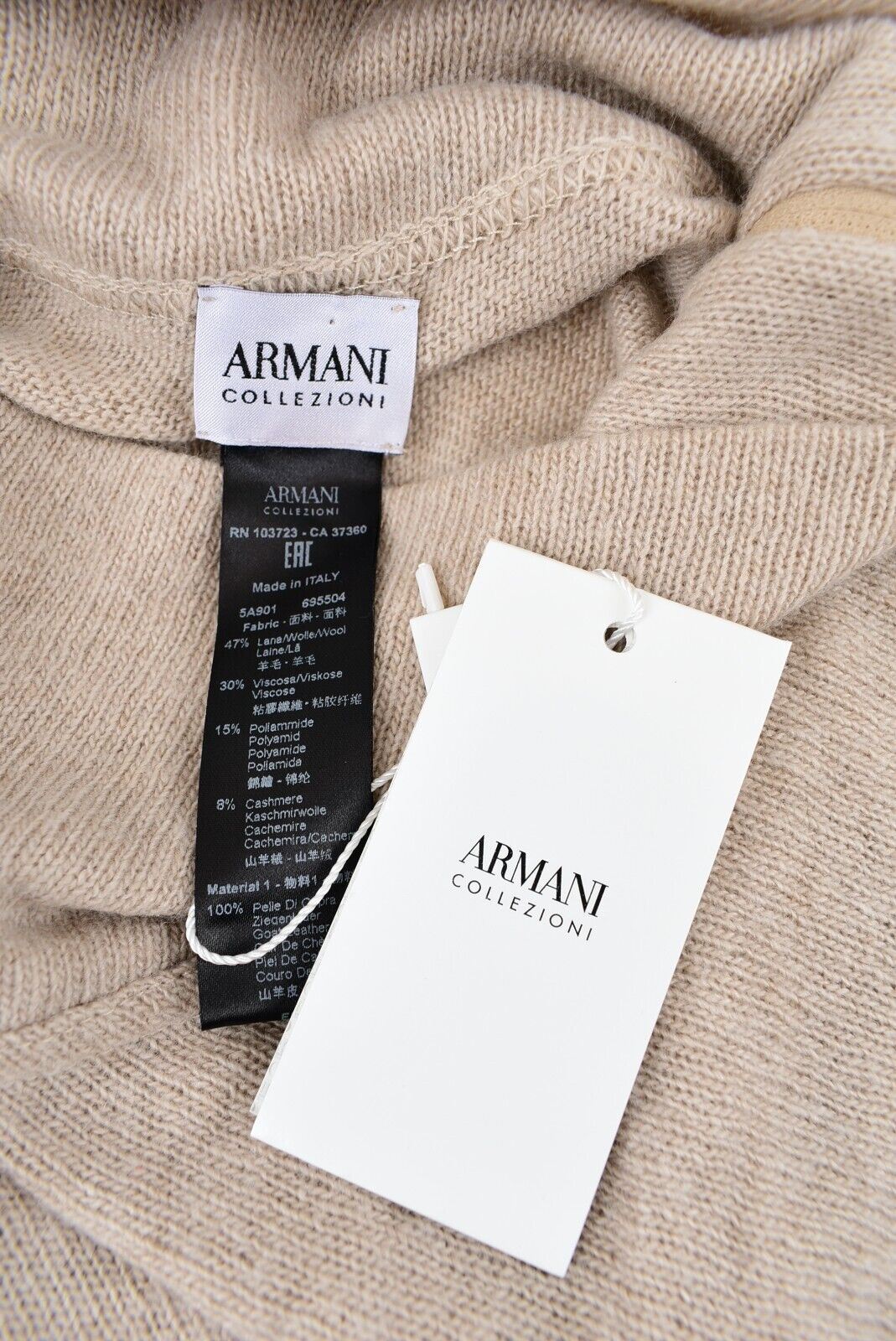 ARMANI COLLEZIONI Womens Wool Blend Knitted Rollneck Poncho, Beige, One Size