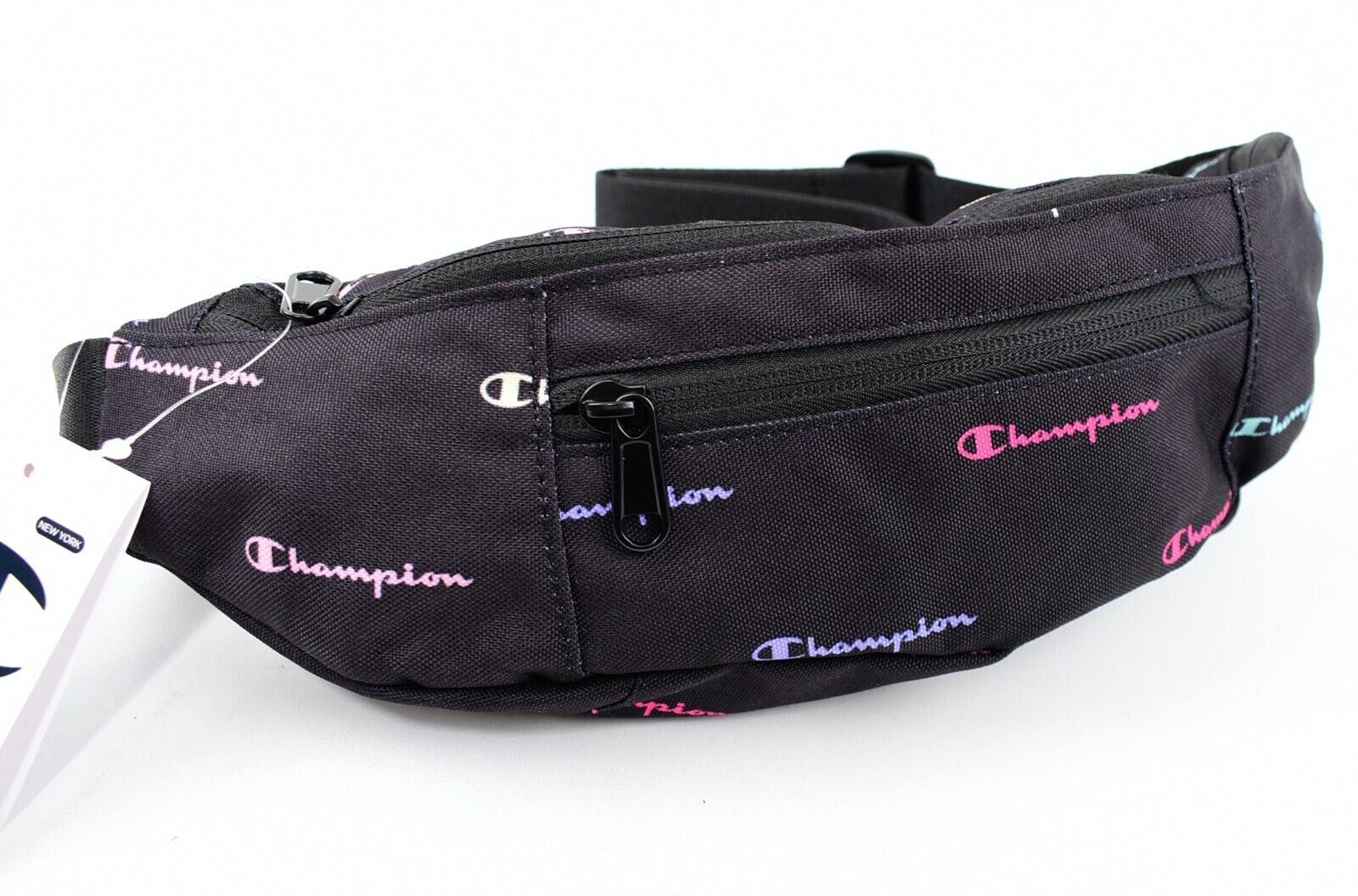 CHAMPION Mens Womens Canvas Bum Bag, Waist Pack, Black/Multicoloured Logo