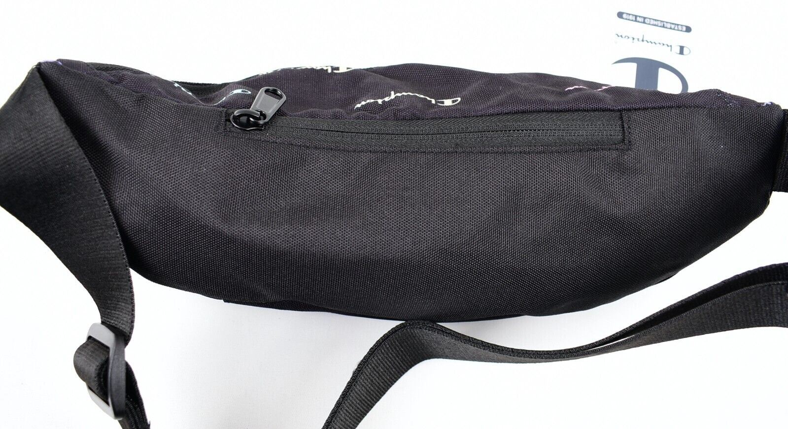 CHAMPION Mens Womens Canvas Bum Bag, Waist Pack, Black/Multicoloured Logo