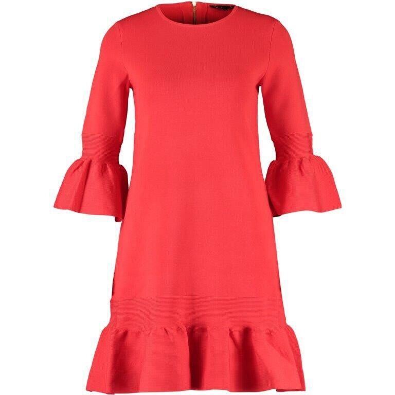 TED BAKER Women's Red Peplum Sleeve Knitted Dress Ted Baker Size 4 UK Size Large