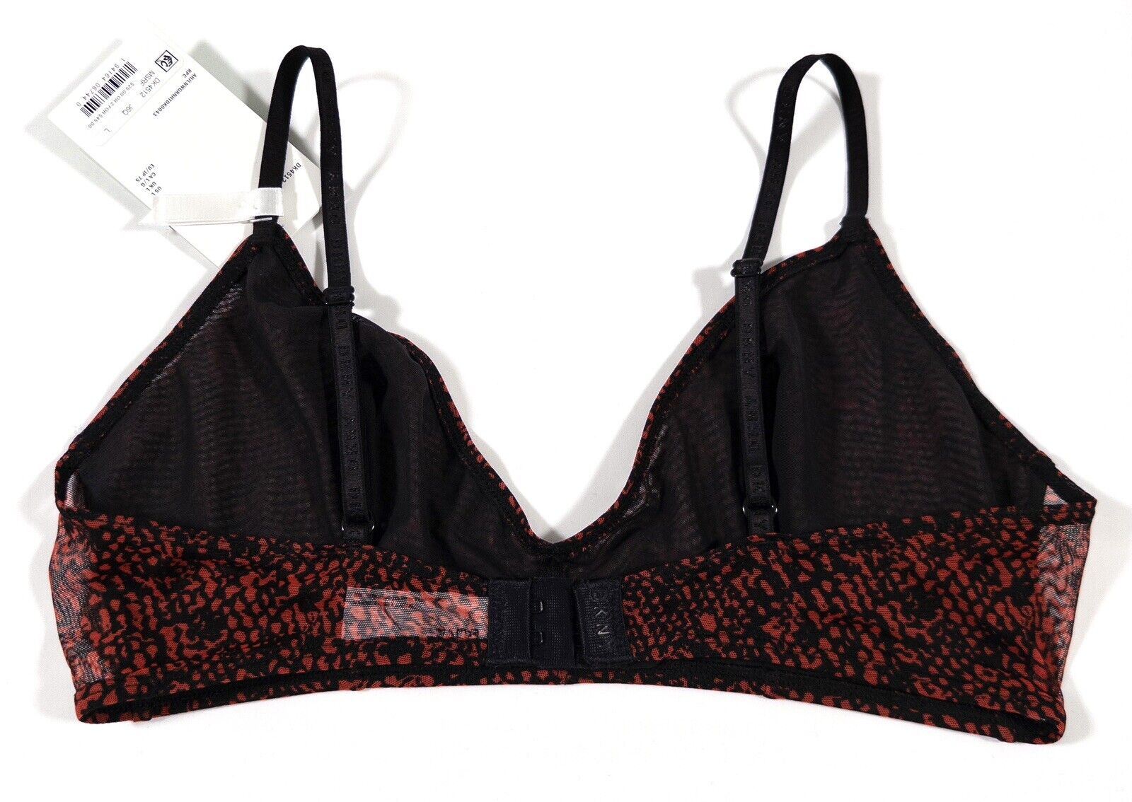 DKNY Women's Black and Red Mesh Bralette Bra Crop Top Size UK Large Snakeskin