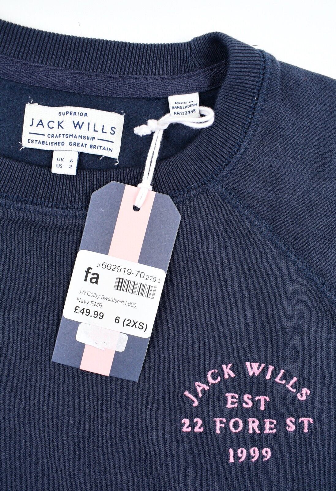 JACK WILLS Womens COLBY Sweatshirt, Navy Blue, size 2XS /UK 6