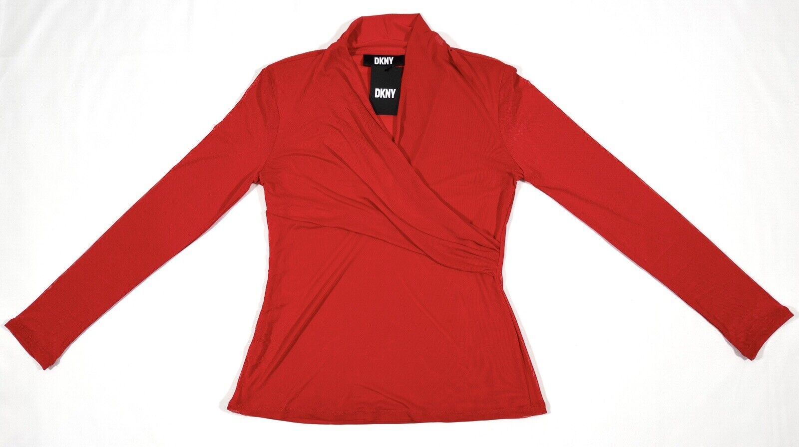 DKNY Red Women's Floaty V neck Top Smart Size UK Large