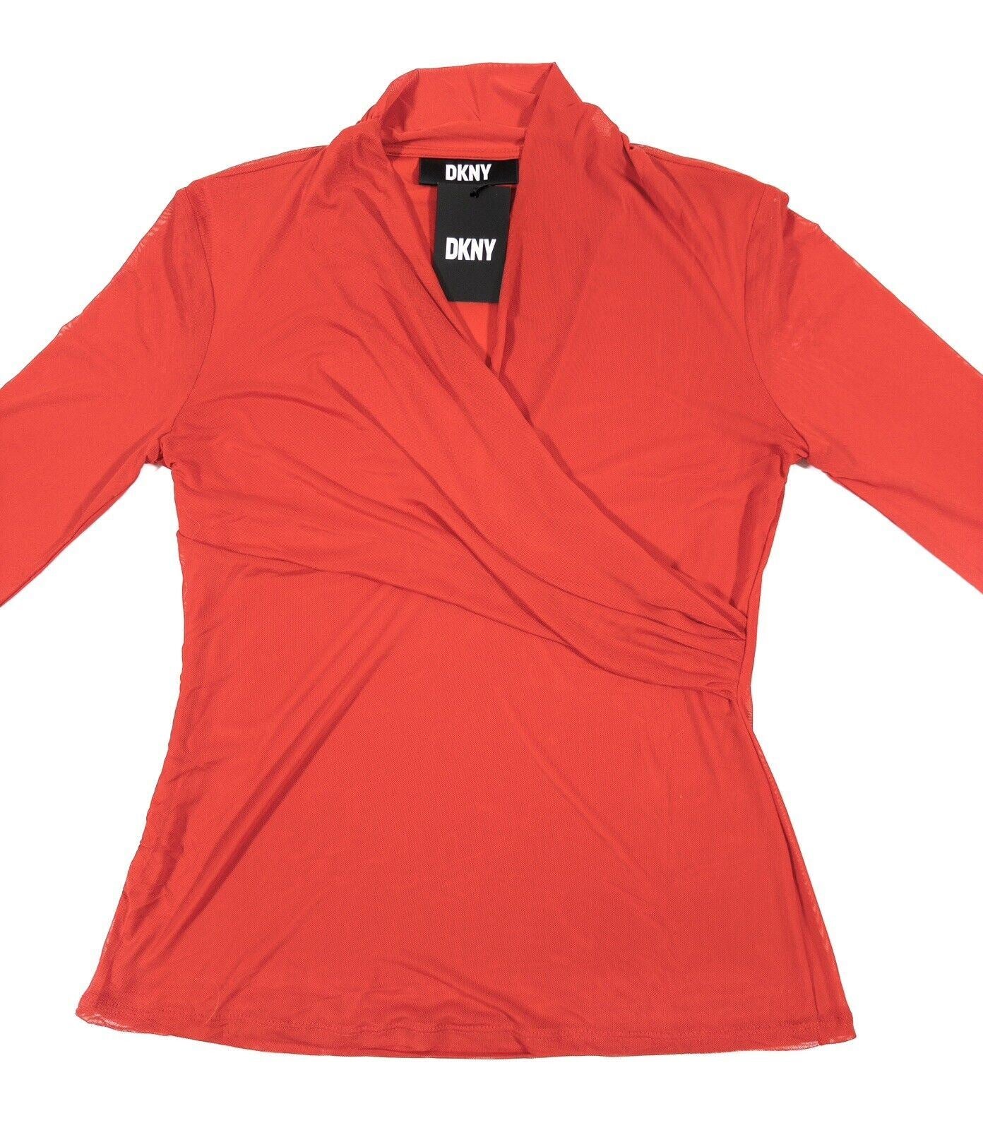 DKNY Red Women's Floaty V neck Top Smart Size UK Large