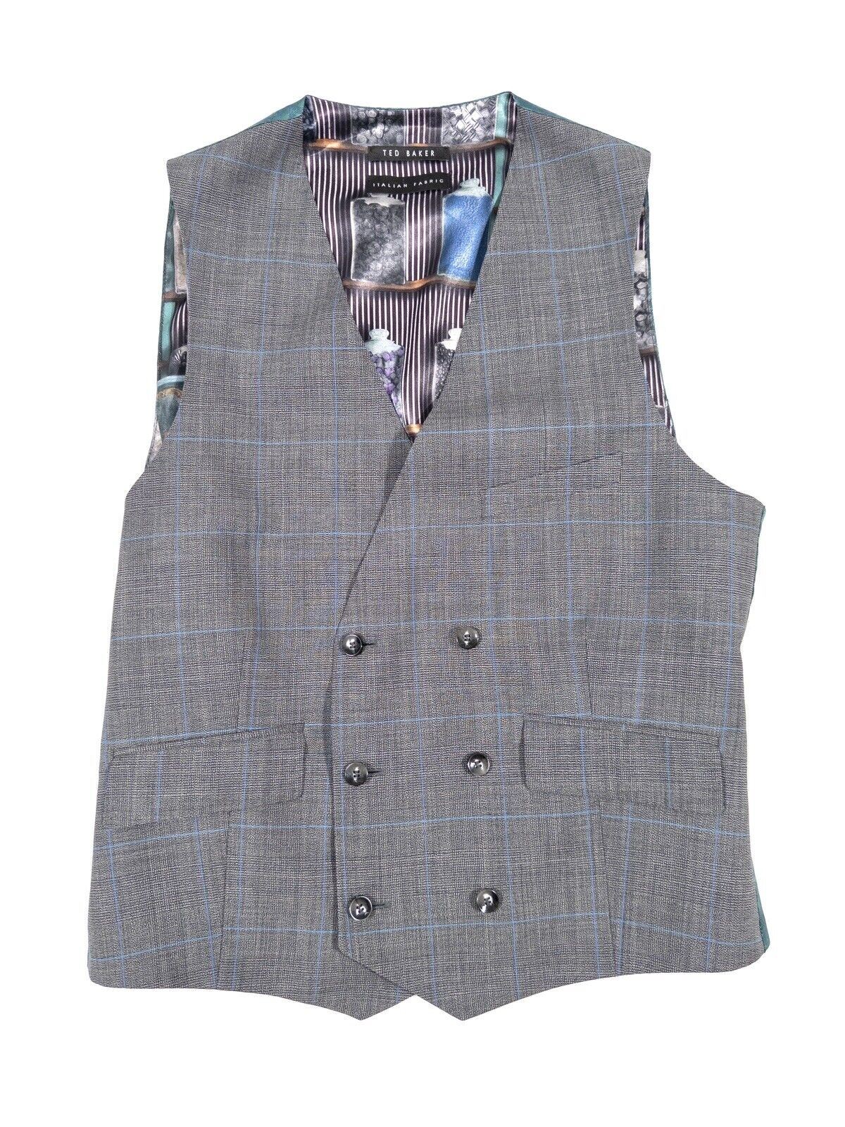 TED BAKER Men's Waistcoat Grey Blue chequered Sweets design inside Size UK 38R