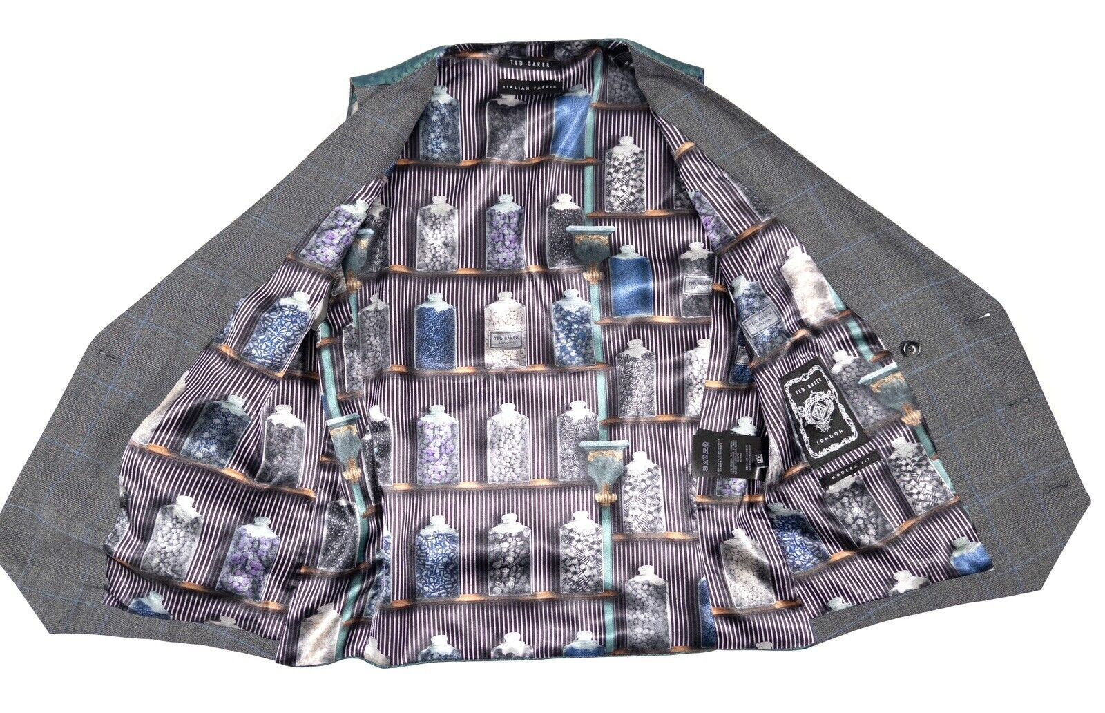 TED BAKER Men's Waistcoat Grey Blue chequered Sweets design inside Size UK 38R