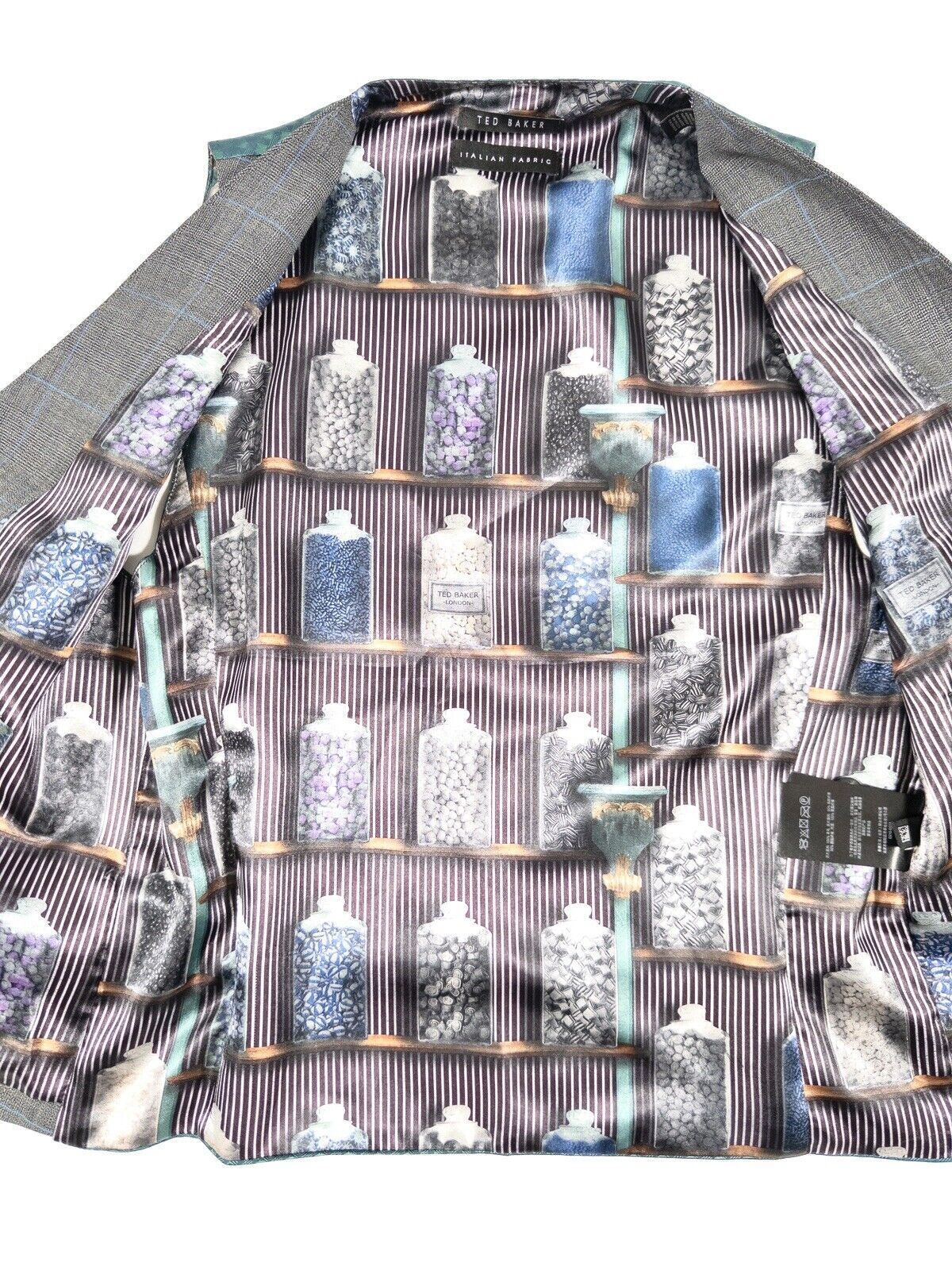 TED BAKER Men's Waistcoat Grey Blue chequered Sweets design inside Size UK 38R