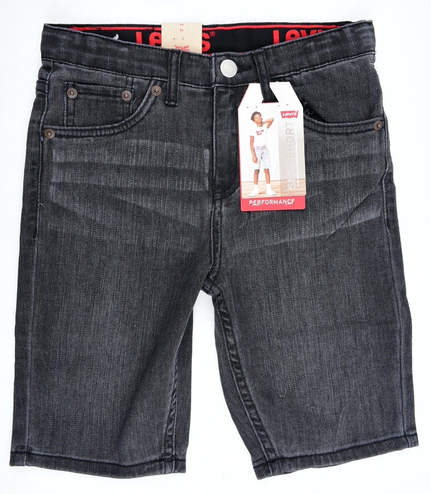 LEVIS Boys Kids Slim Shorts, Performance Denim, Washed Black, size 8 years