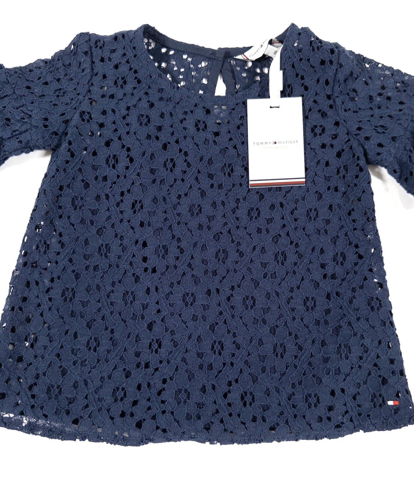 TOMMY HILFIGER Kids Baby Girls Lace Top Navy Blue Size UK 18 Months
