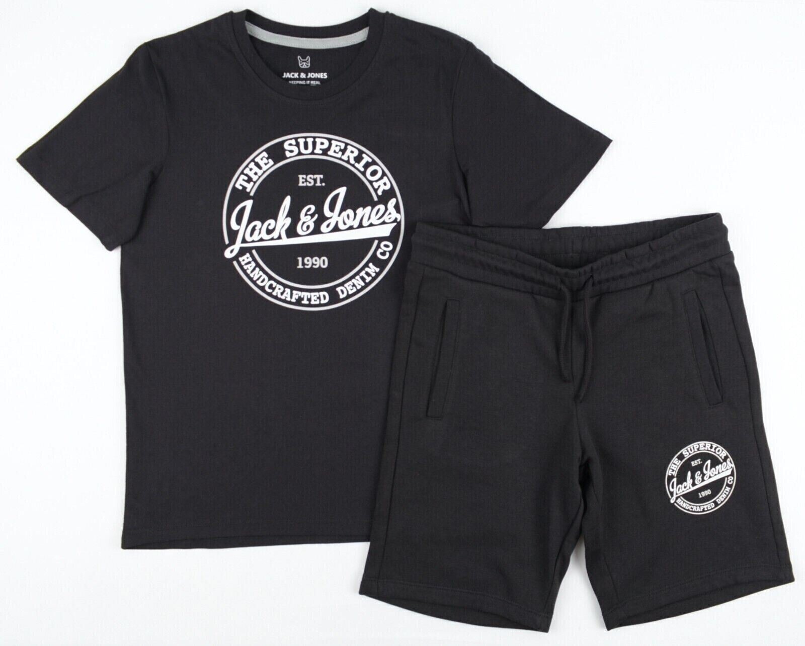 JACK & JONES Boys Kids 2-pc Set, T-shirt + Sweat Shorts, Black, size 7-8 years