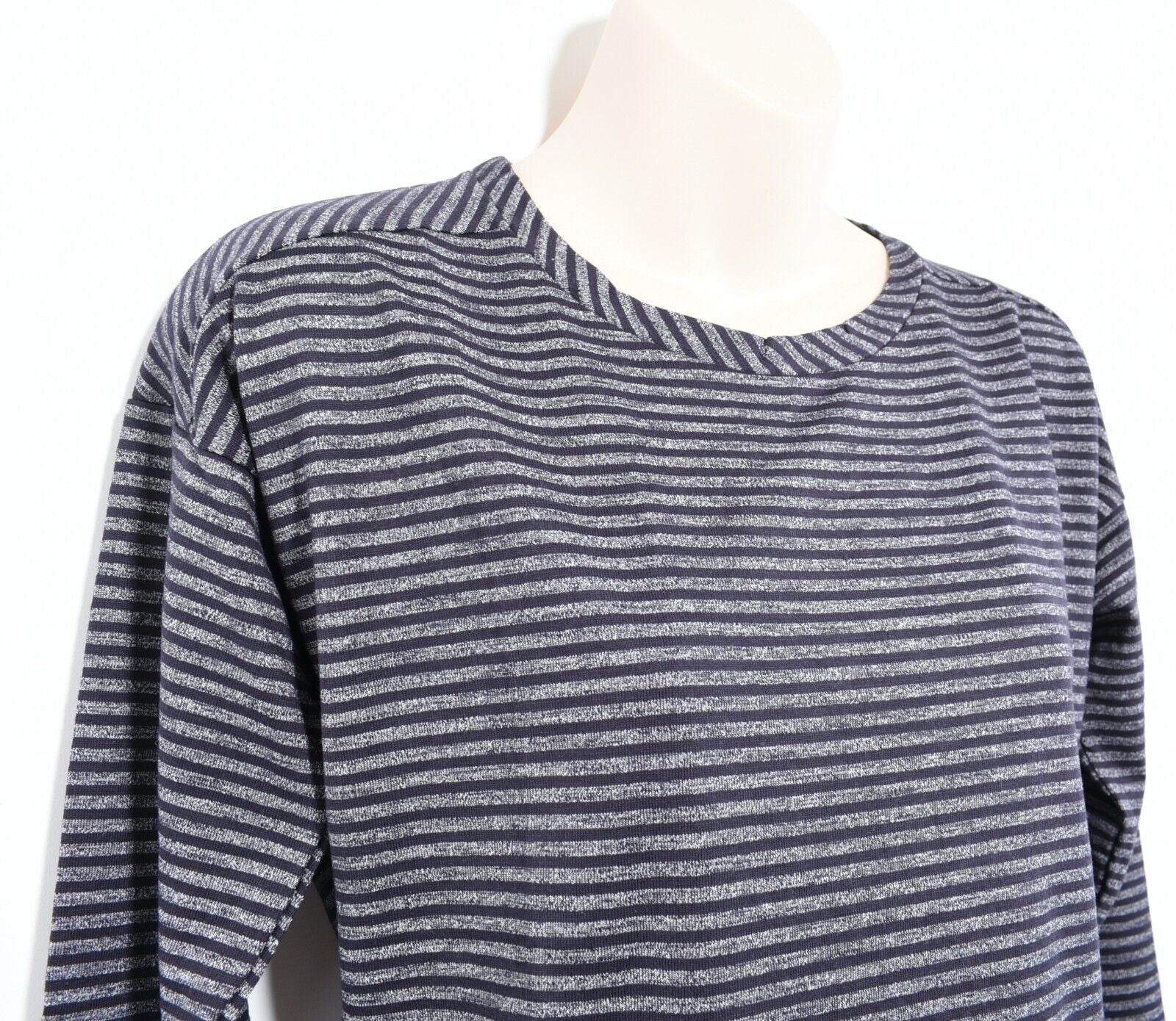 LACOSTE Womens Long Sleeve Striped Top, Navy Blue-Grey Striped, size XS