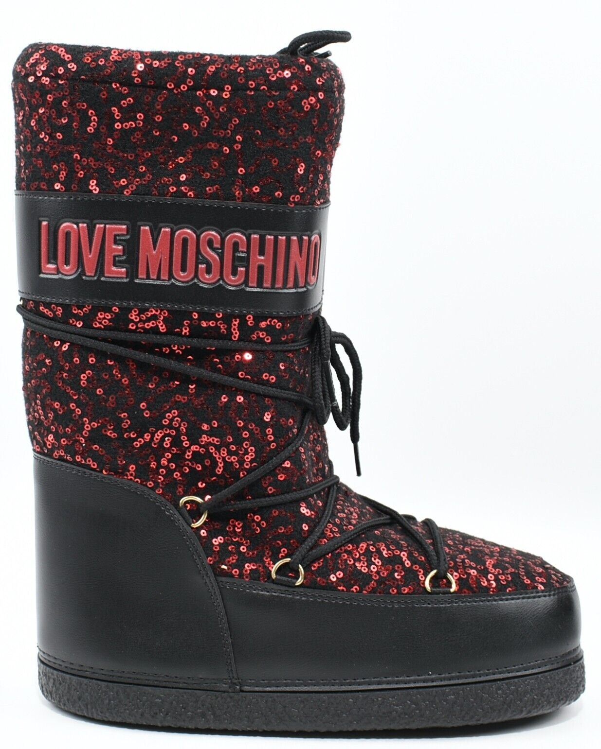 LOVE MOSCHINO - Womens Winter Snow Boots, Black/Red Sequins, size UK 6
