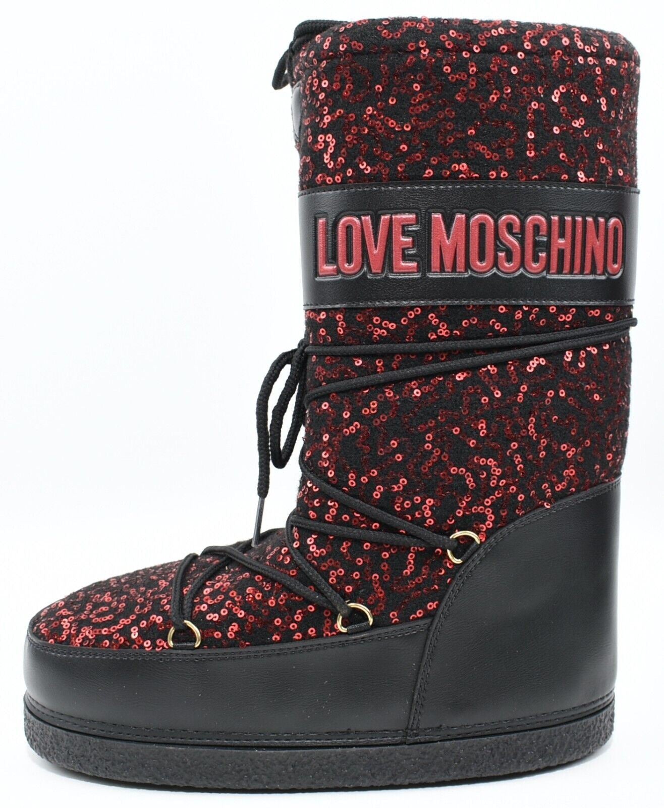 LOVE MOSCHINO - Womens Winter Snow Boots, Black/Red Sequins, size UK 6