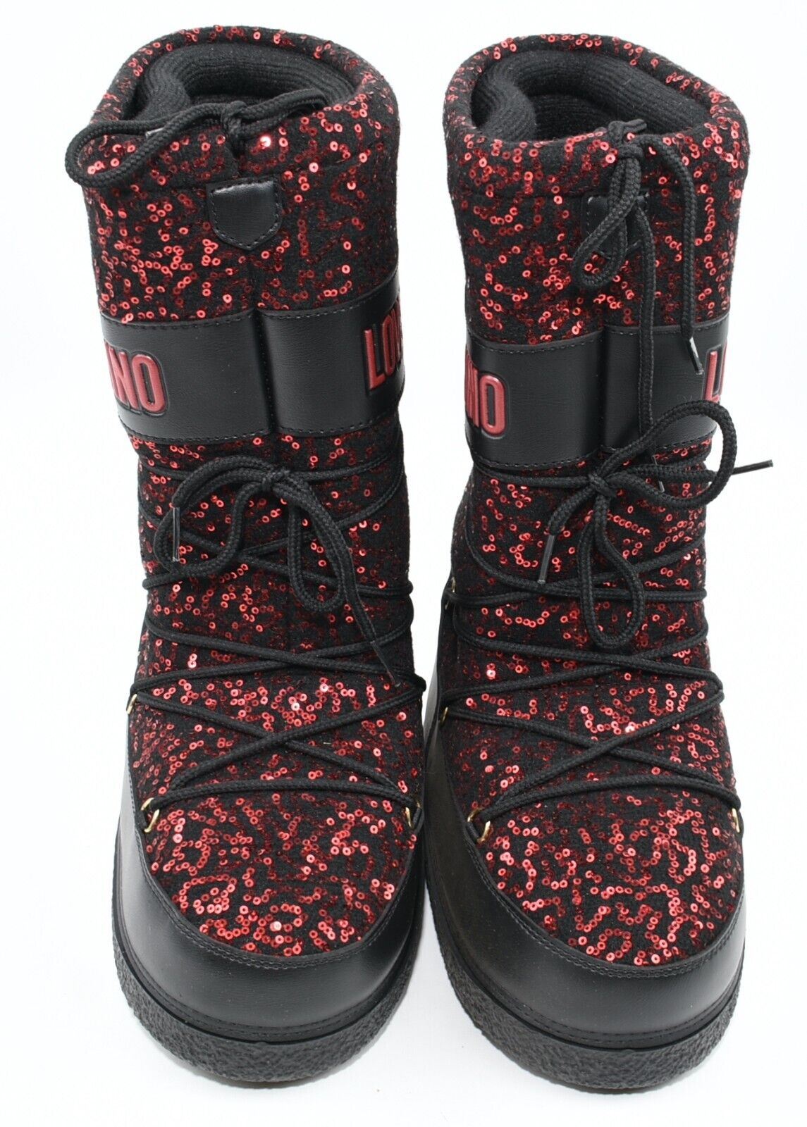 LOVE MOSCHINO - Womens Winter Snow Boots, Black/Red Sequins, size UK 6