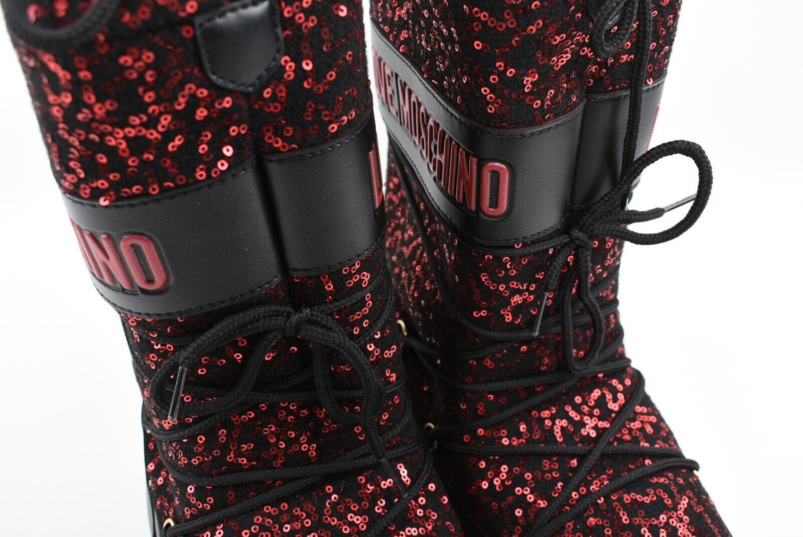 LOVE MOSCHINO - Womens Winter Snow Boots, Black/Red Sequins, size UK 6