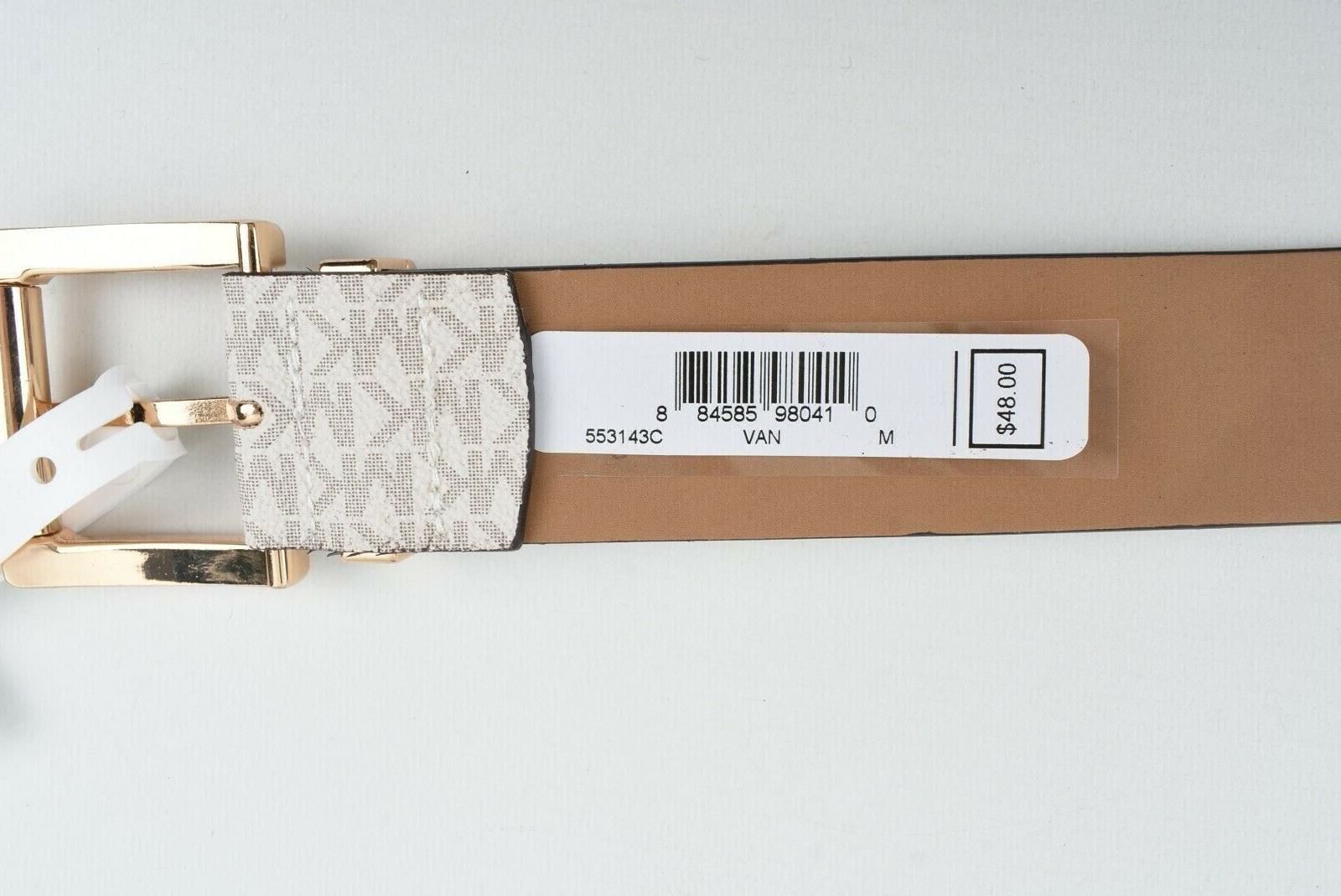 MICHAEL KORS Womens Faux Leather Monogram Belt, Vanilla, 1.5" wide, size M