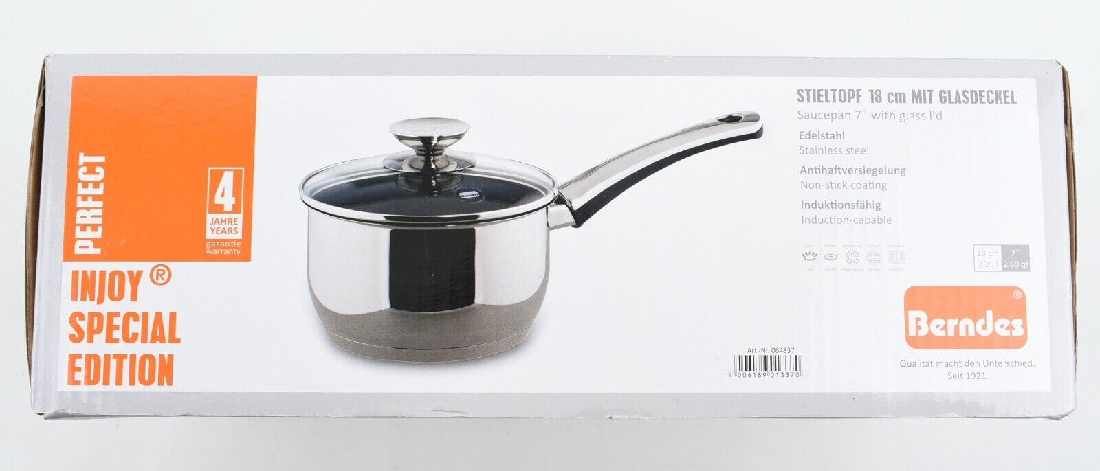 BERNDES Stainless Steel Non Stick Saucepan, with Glass Lid, 18cm /2.25L