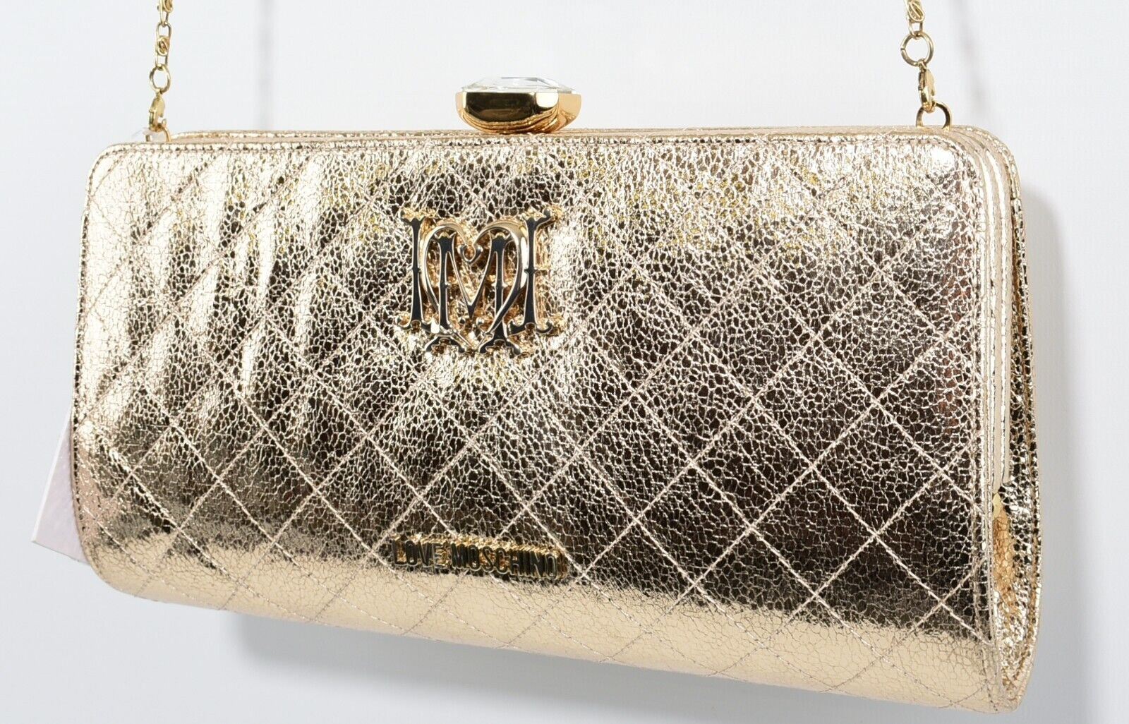 LOVE MOSCHINO Womens Gold Quilted Clutch Bag, Shoulder Bag
