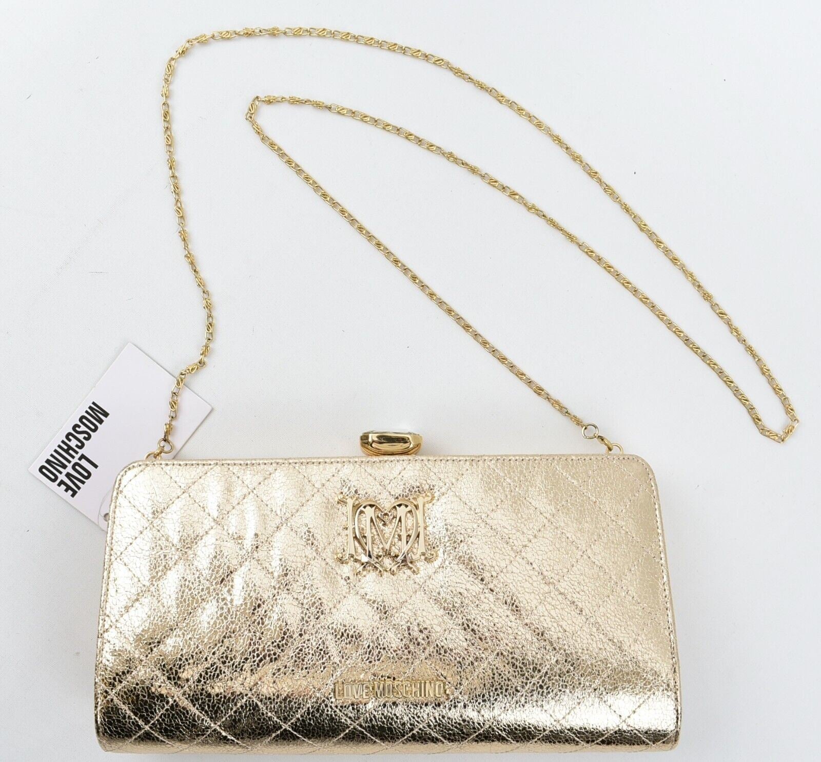 LOVE MOSCHINO Womens Gold Quilted Clutch Bag, Shoulder Bag