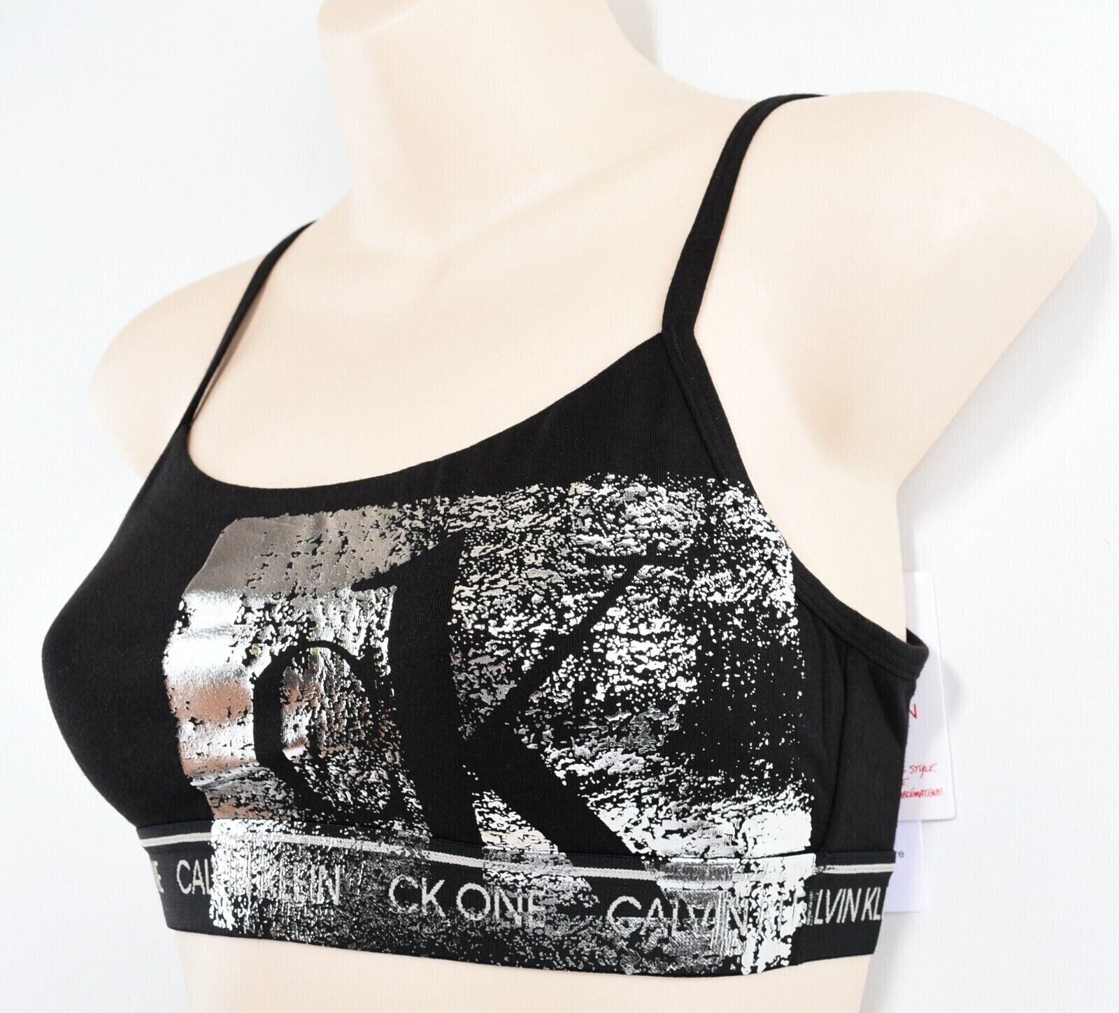 CALVIN KLEIN CK ONE Womens Black & Foil Print Cotton Bralette, size XS /UK 8