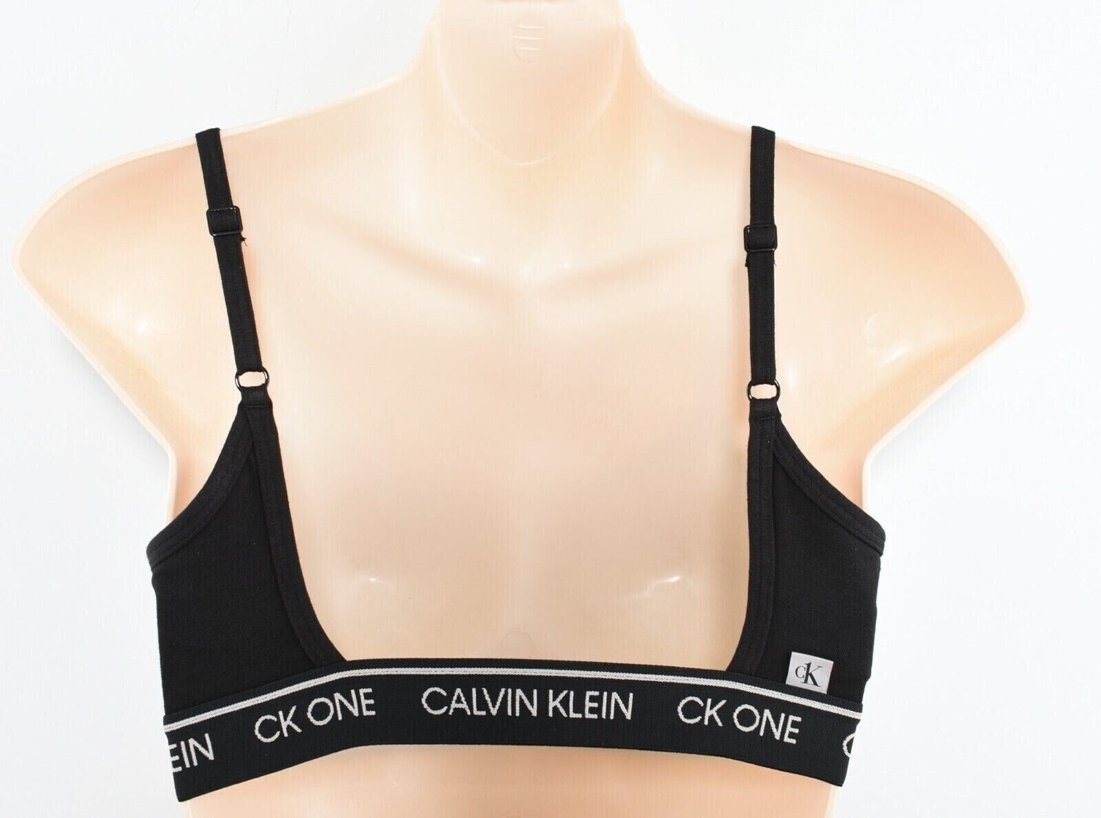 CALVIN KLEIN CK ONE Womens Black & Foil Print Cotton Bralette, size XS /UK 8