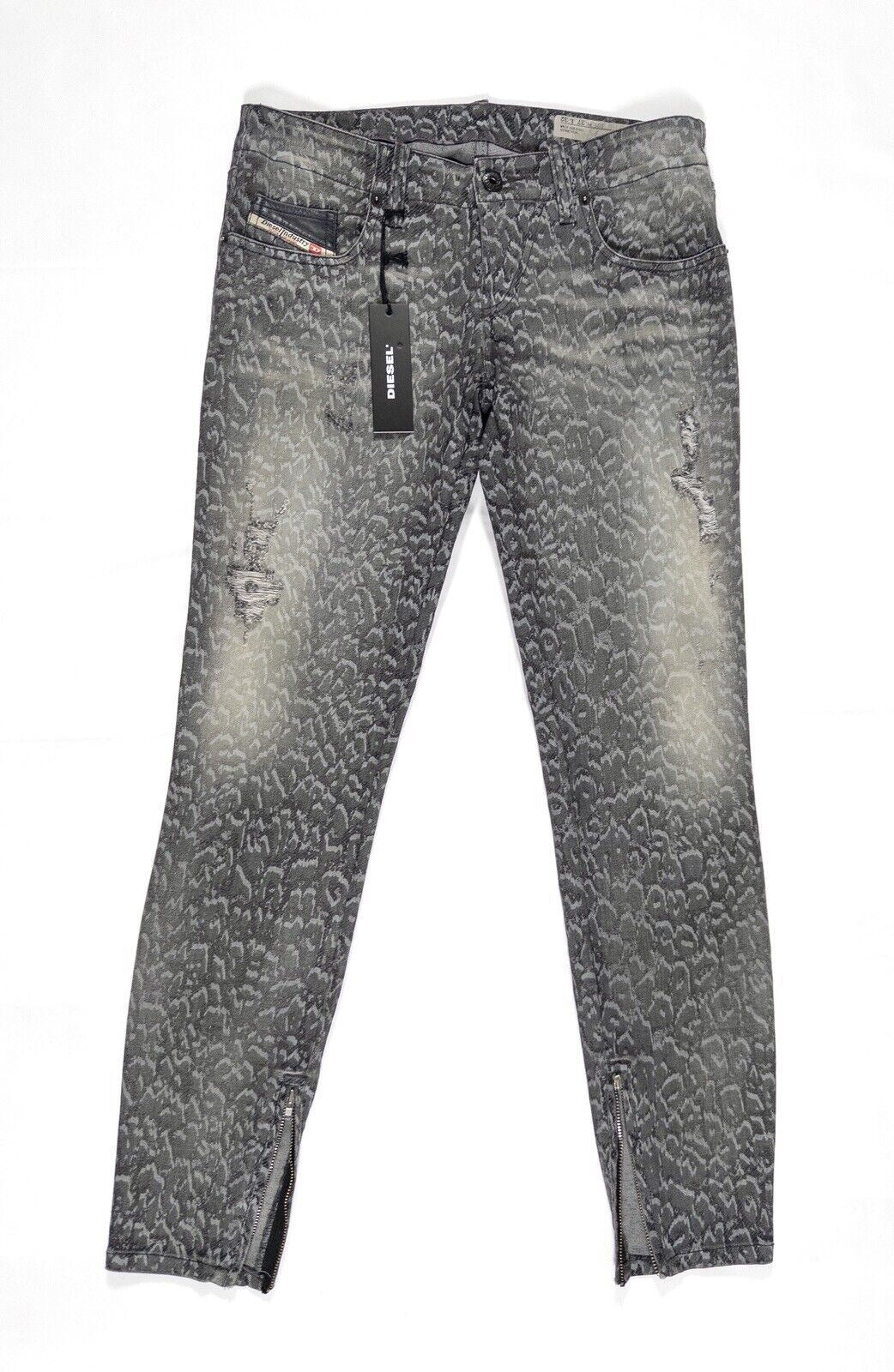 DIESEL Women's Animal Print Jeans Skinny Stretch Grey Size UK W27 L32