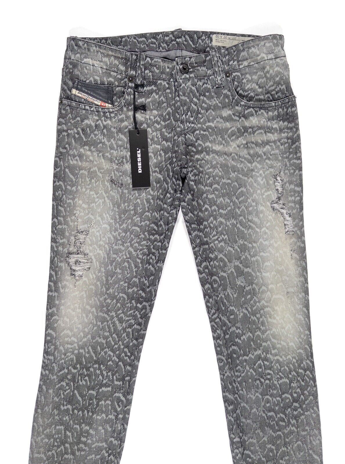 DIESEL Women's Animal Print Jeans Skinny Stretch Grey Size UK W27 L32