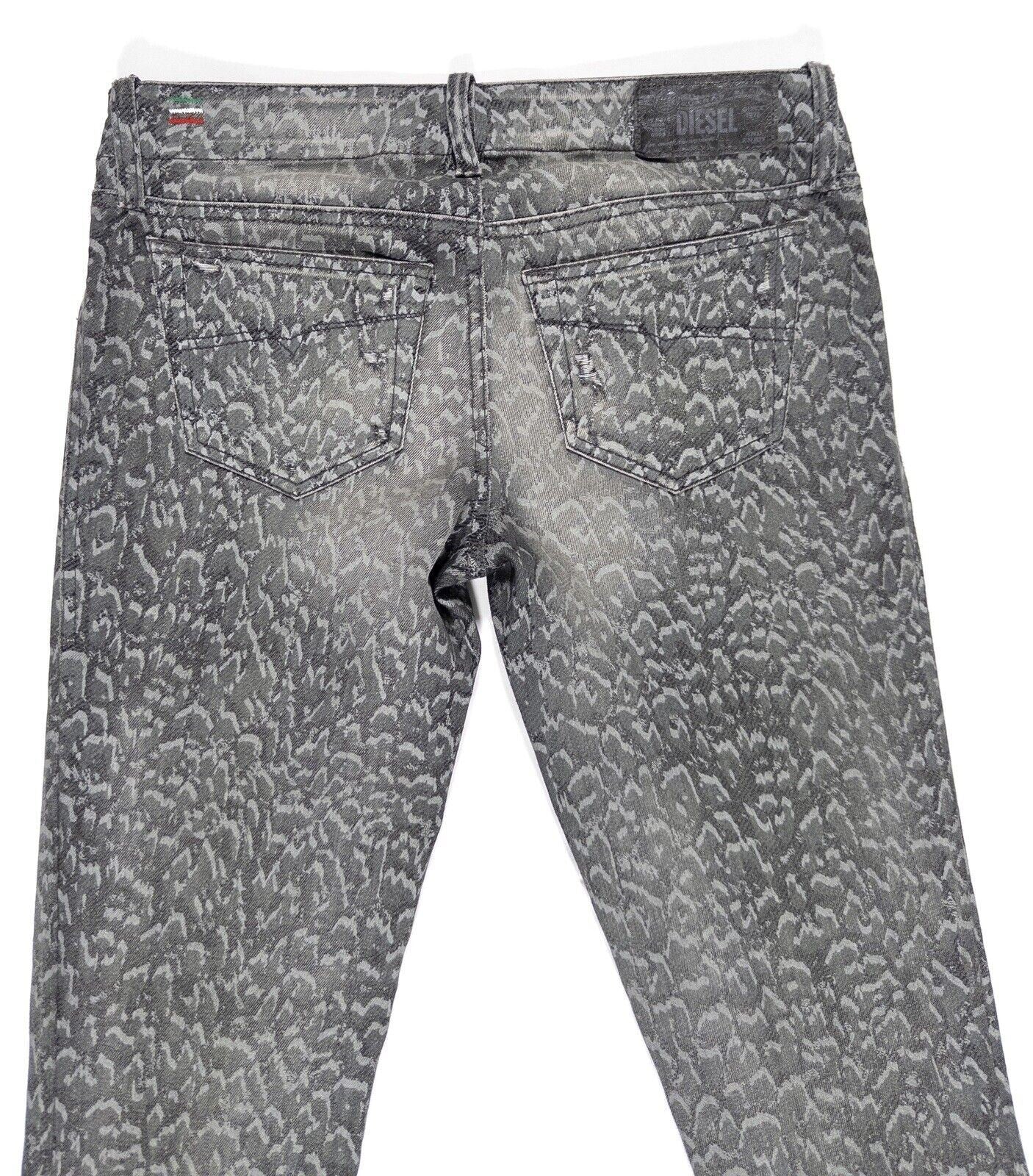 DIESEL Women's Animal Print Jeans Skinny Stretch Grey Size UK W27 L32