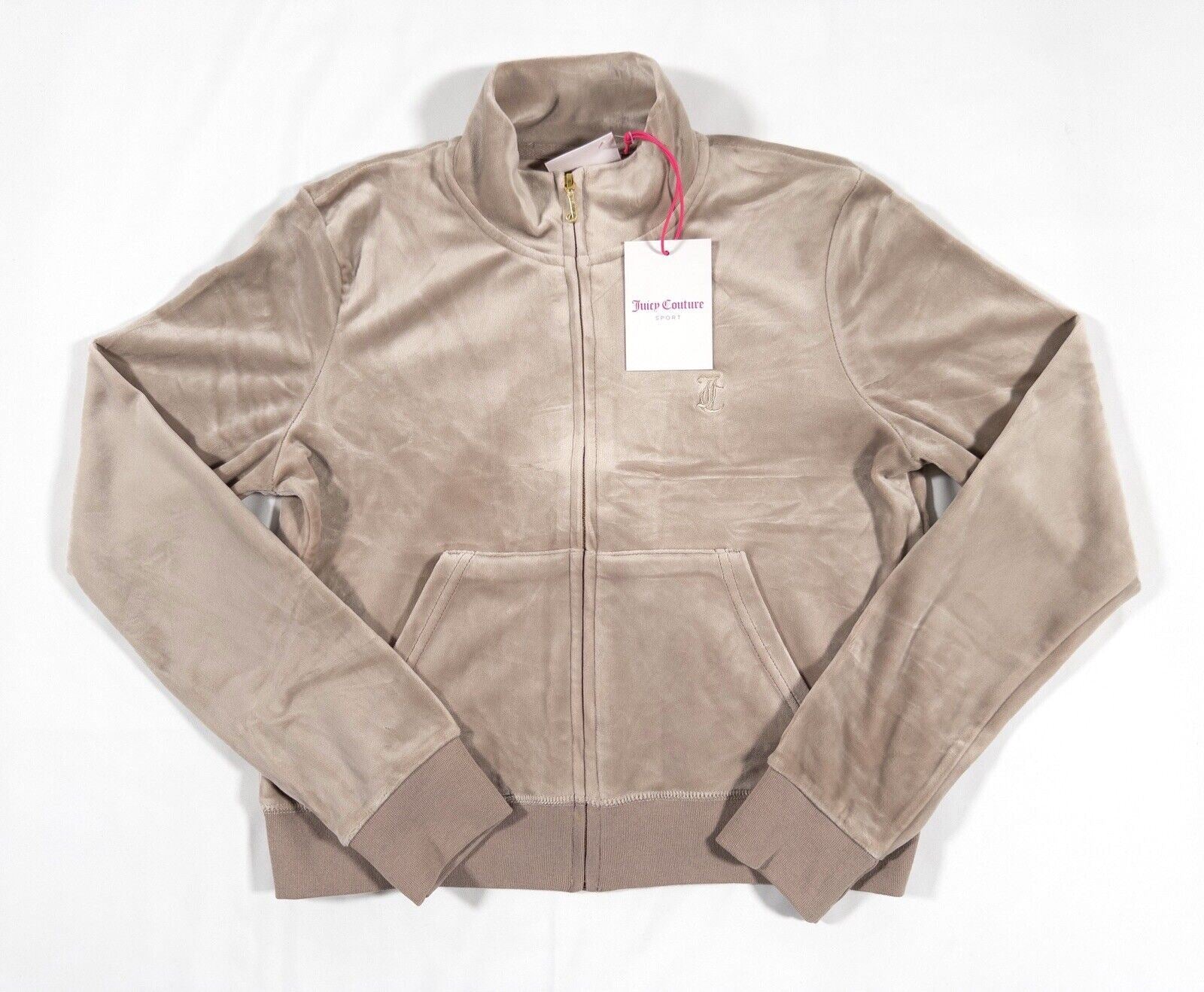 JUICY COUTURE SPORT Women's Velour Zip Up Track Top Taupe Size UK Medium