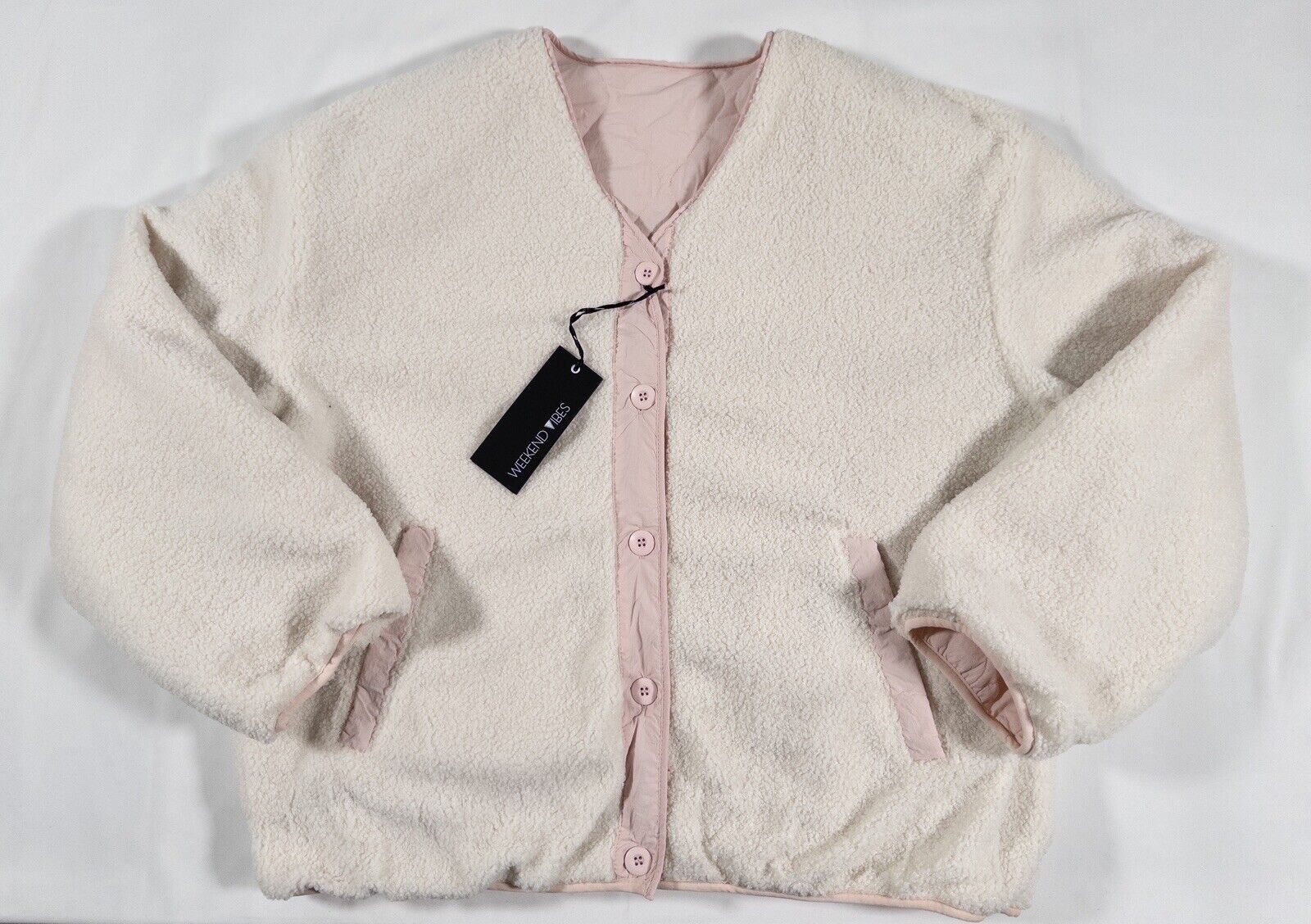 WEEKEND VIBES Women's Pink Reversible Jacket Quilted/Teddy Fleece Size UK 16