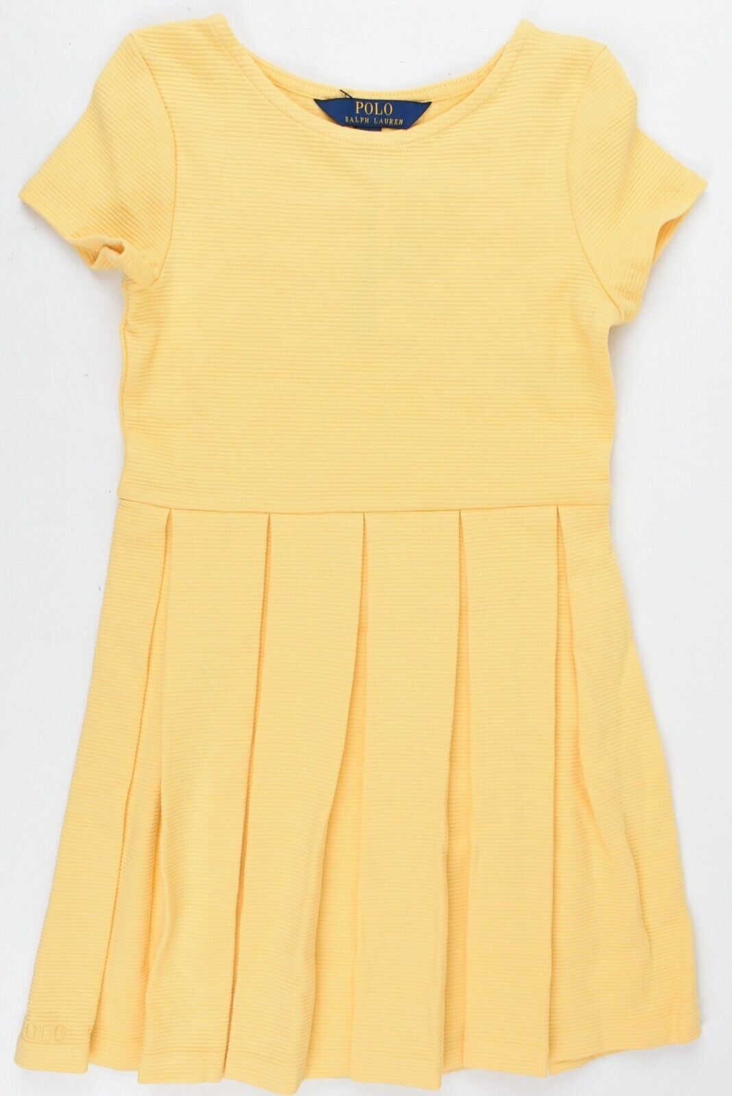 POLO RALPH LAUREN Girls Kids Rib Knit Skater Dress, Yellow, size 6-7 years