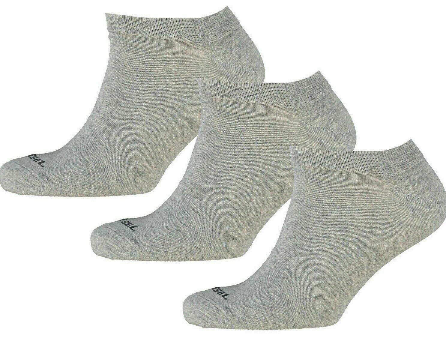 DIESEL Mens 3-pack Low Cut Trainer Socks, Grey, size UK 8.5-11