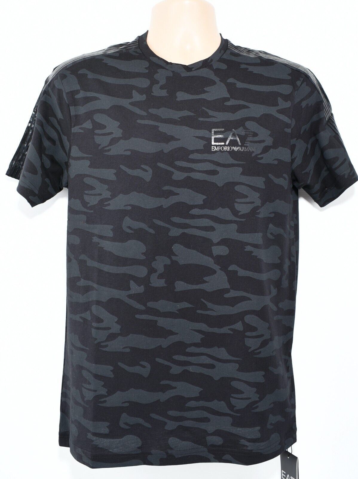 EA7 EMPORIO ARMANI Mens Short Sleeve Camouflage Print T-shirt, Black/Grey size S