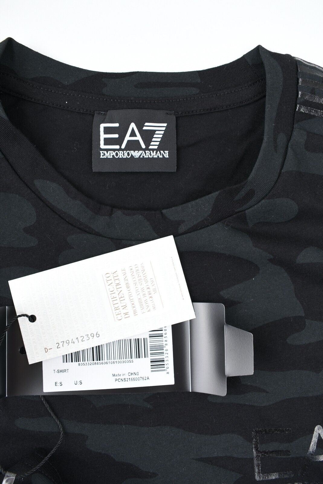 EA7 EMPORIO ARMANI Mens Short Sleeve Camouflage Print T-shirt, Black/Grey size S