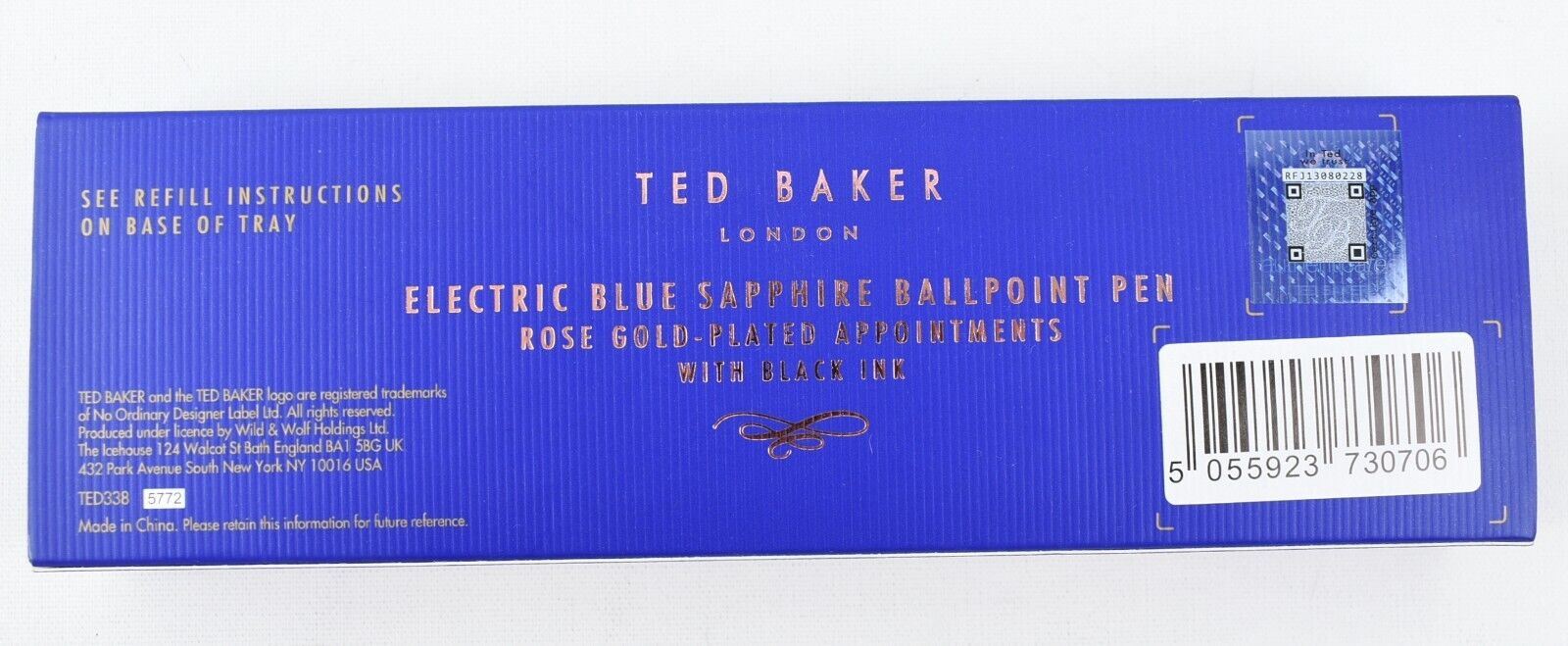 TED BAKER Electric Blue Sapphire Ballpoint Pen, Gift Boxed