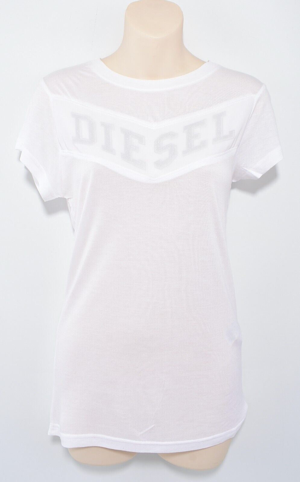 DIESEL Womens T-SULLY Mesh Logo Panel T-shirt Top, White, size S