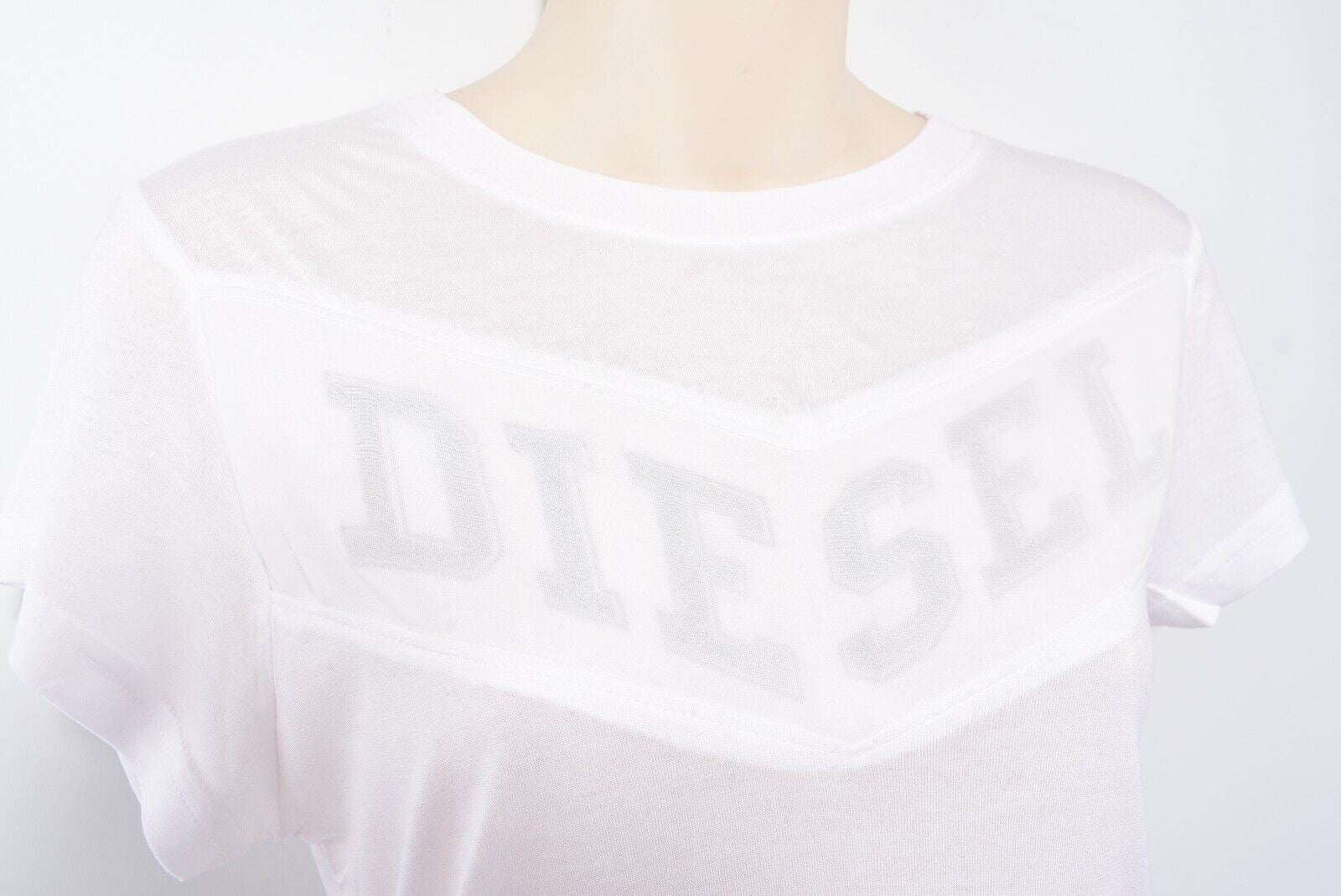 DIESEL Womens T-SULLY Mesh Logo Panel T-shirt Top, White, size S