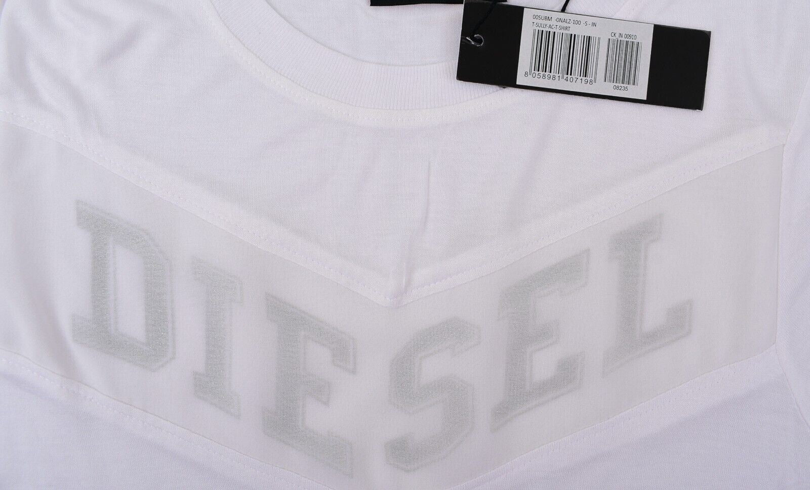 DIESEL Womens T-SULLY Mesh Logo Panel T-shirt Top, White, size S