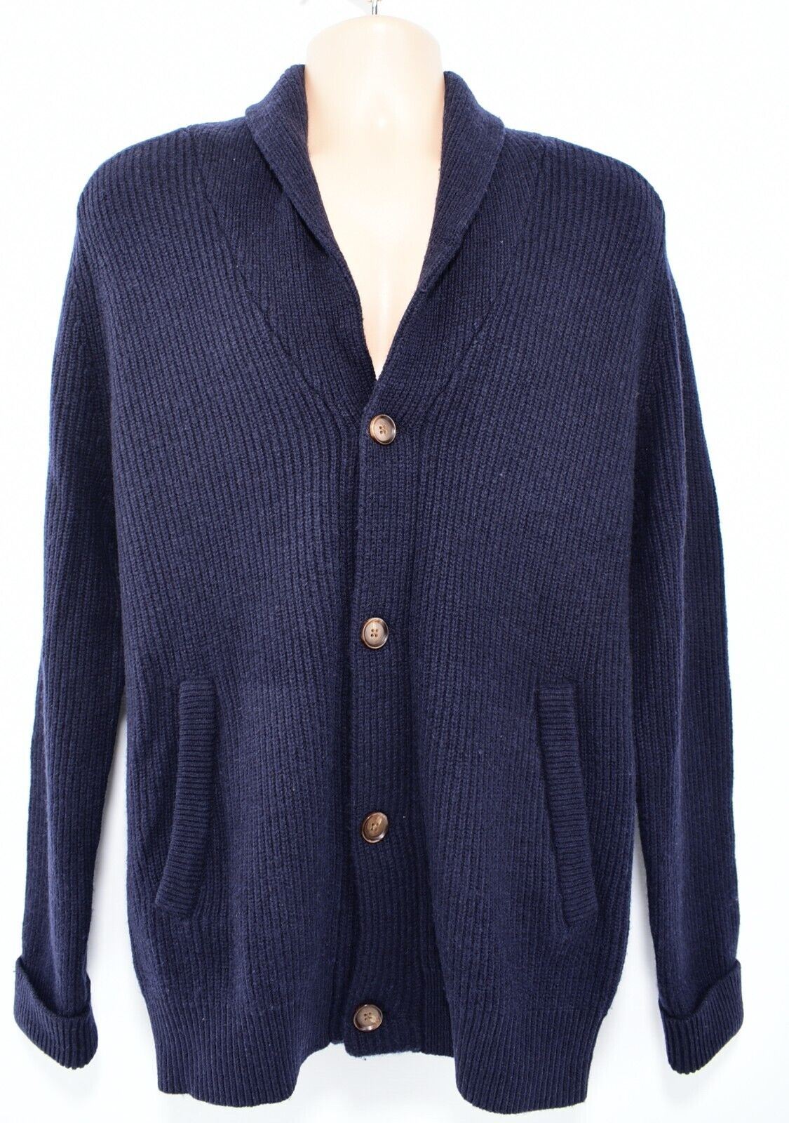 REISS Mens KENDALL Shawl Neck Cardigan, Wool Blend (80% Wool), Navy Blue, size L