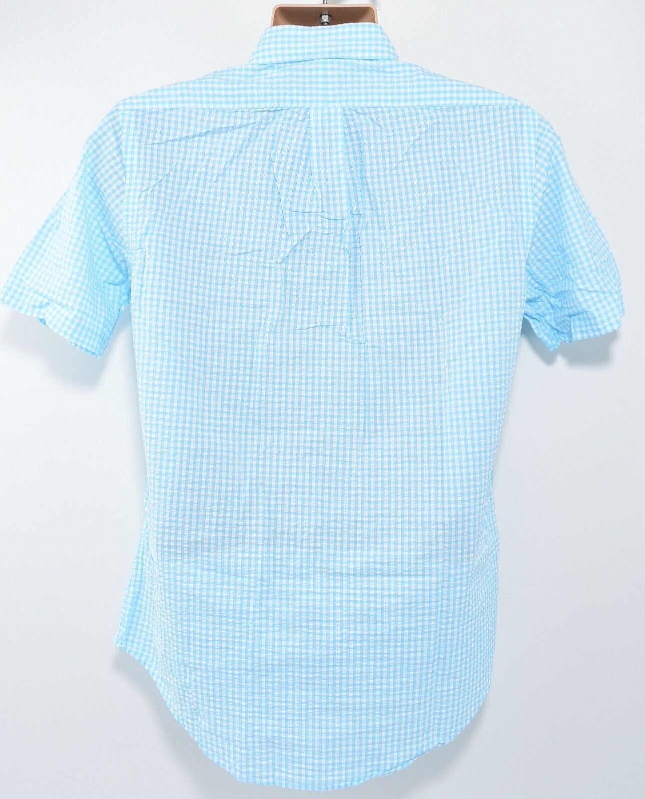 POLO RALPH LAUREN Mens Seersucker Short Sleeve Shirt, Turquoise/Checked, size S