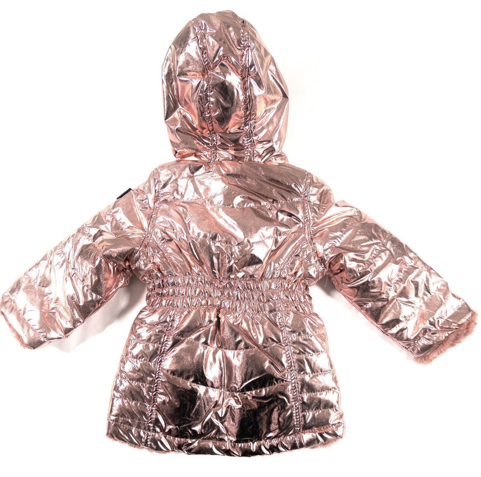 DKNY JEANS Infants Girls Reversible Coat Metallic Rose Gold Blush Size UK 18m
