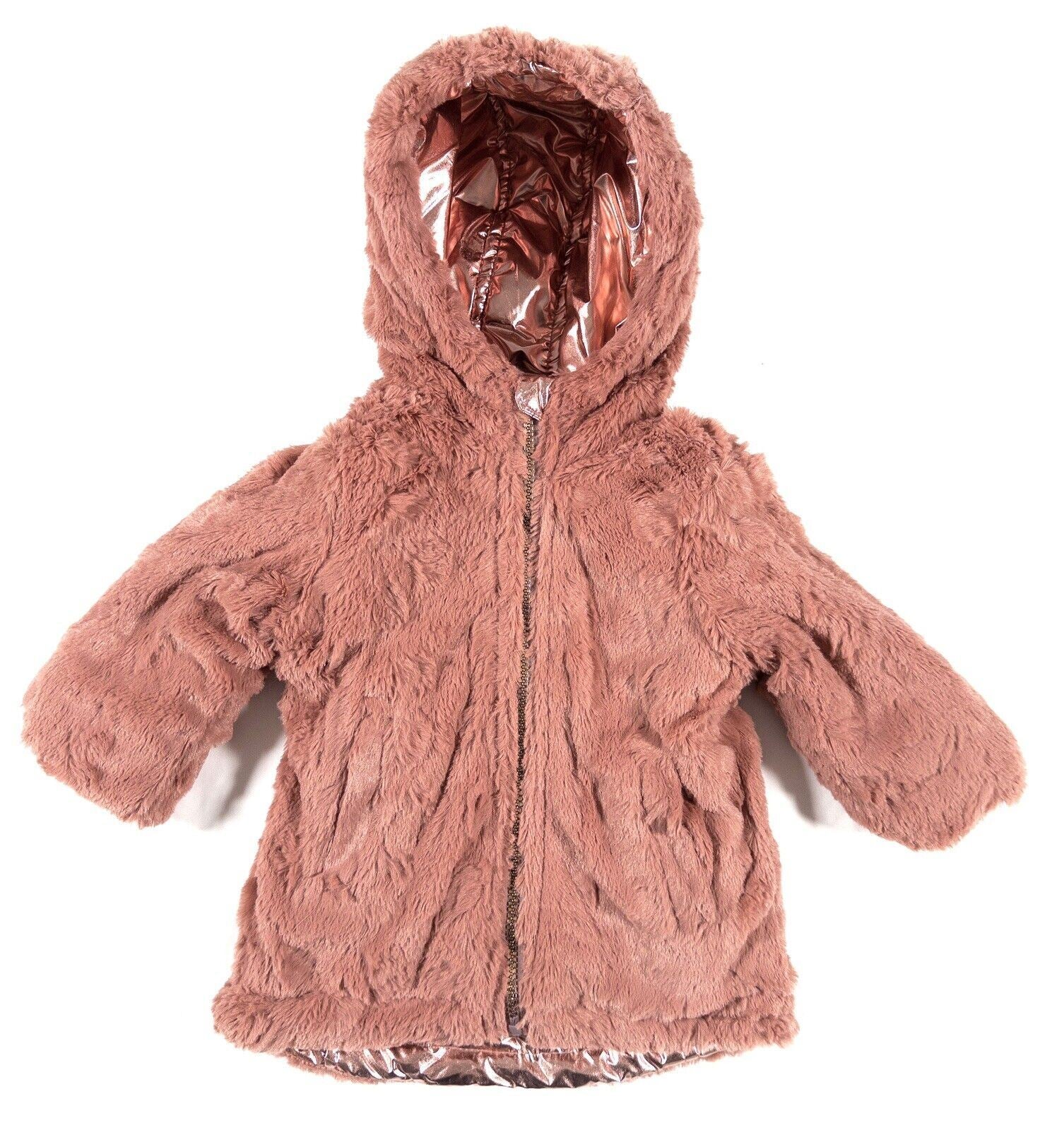 DKNY JEANS Infants Girls Reversible Coat Metallic Rose Gold Blush Size UK 18m