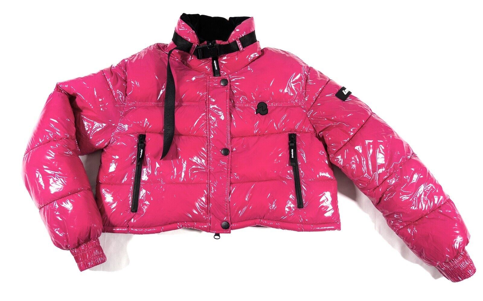 INVICTA Women's Cropped Pink High Shine Puffer Coat Pink Size UK Large