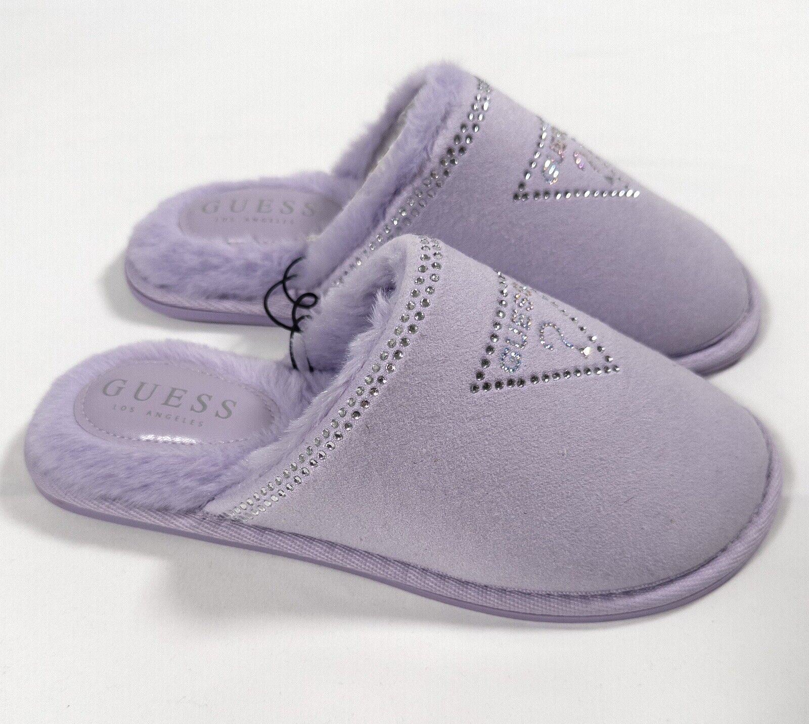 Guess Women's Slippers Lilac Slip On Slippers Fluffy Size UK 7