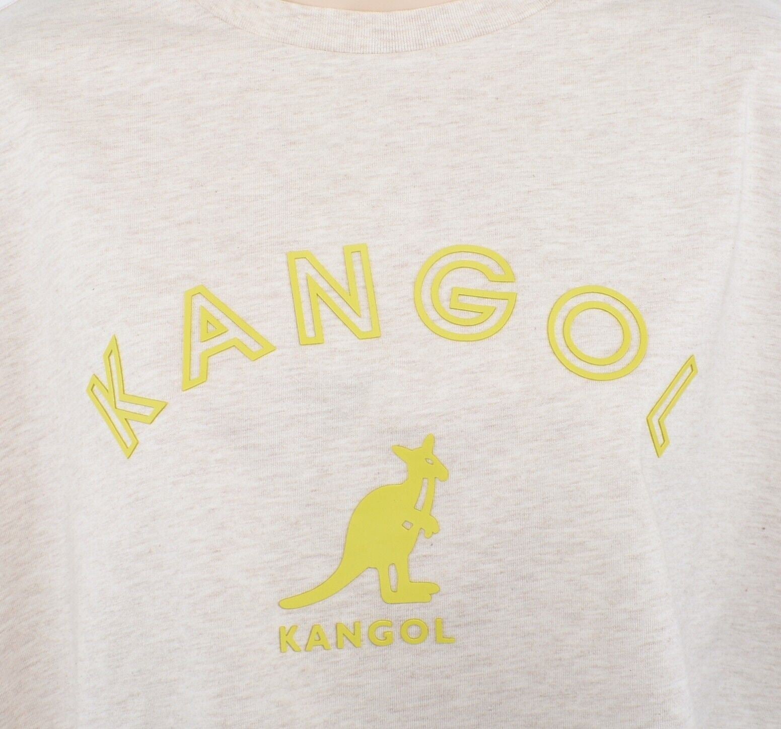 KANGOL Womens Cropped Boxy T-shirt Top, Oatmeal/Green Logo, size M /UK 12