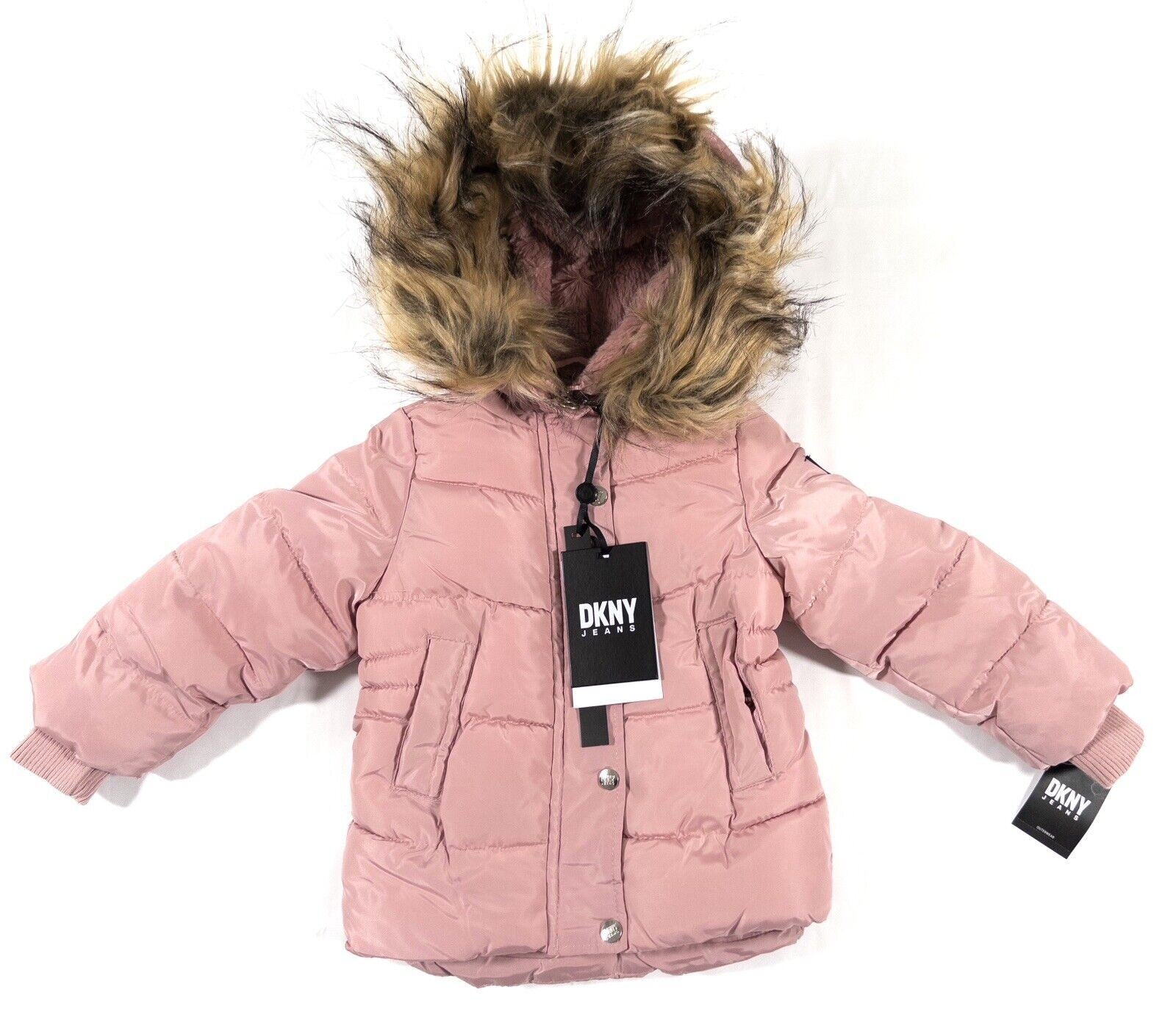 DKNY JEANS Infants Girls Pink Hooded Coat Size UK 12 Months