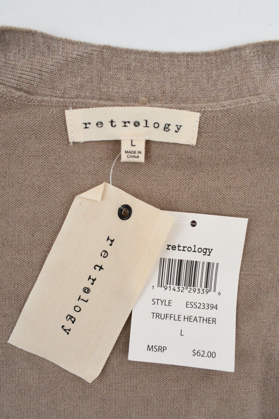 RETROLOGY Womens Open Front Longline Cardigan, Truffle Heather, size LARGE