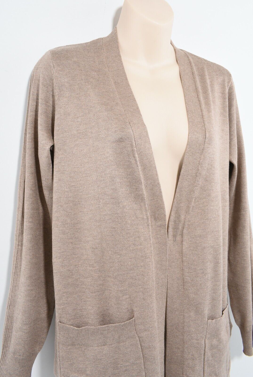 RETROLOGY Womens Open Front Longline Cardigan, Truffle Heather, size SMALL