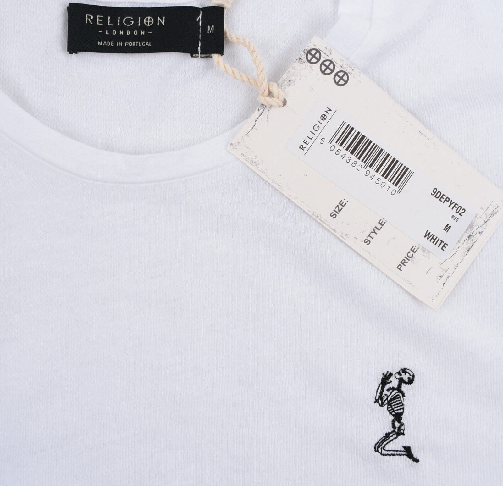 RELIGION Mens Skeleton Logo Crew Neck T-Shirt Top, White, size M