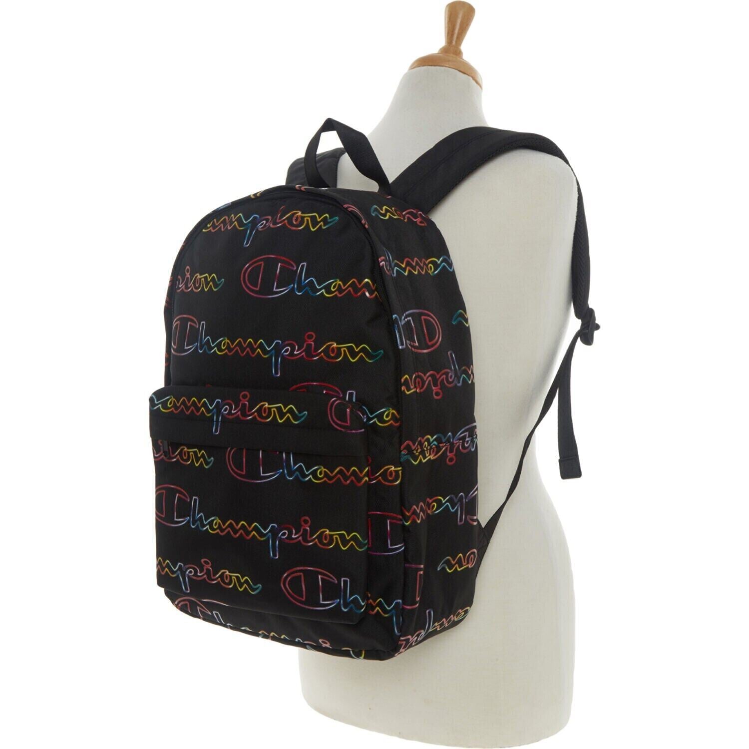 CHAMPION School/Travel Backpack, with Laptop Sleeve, Black/Multicoloured